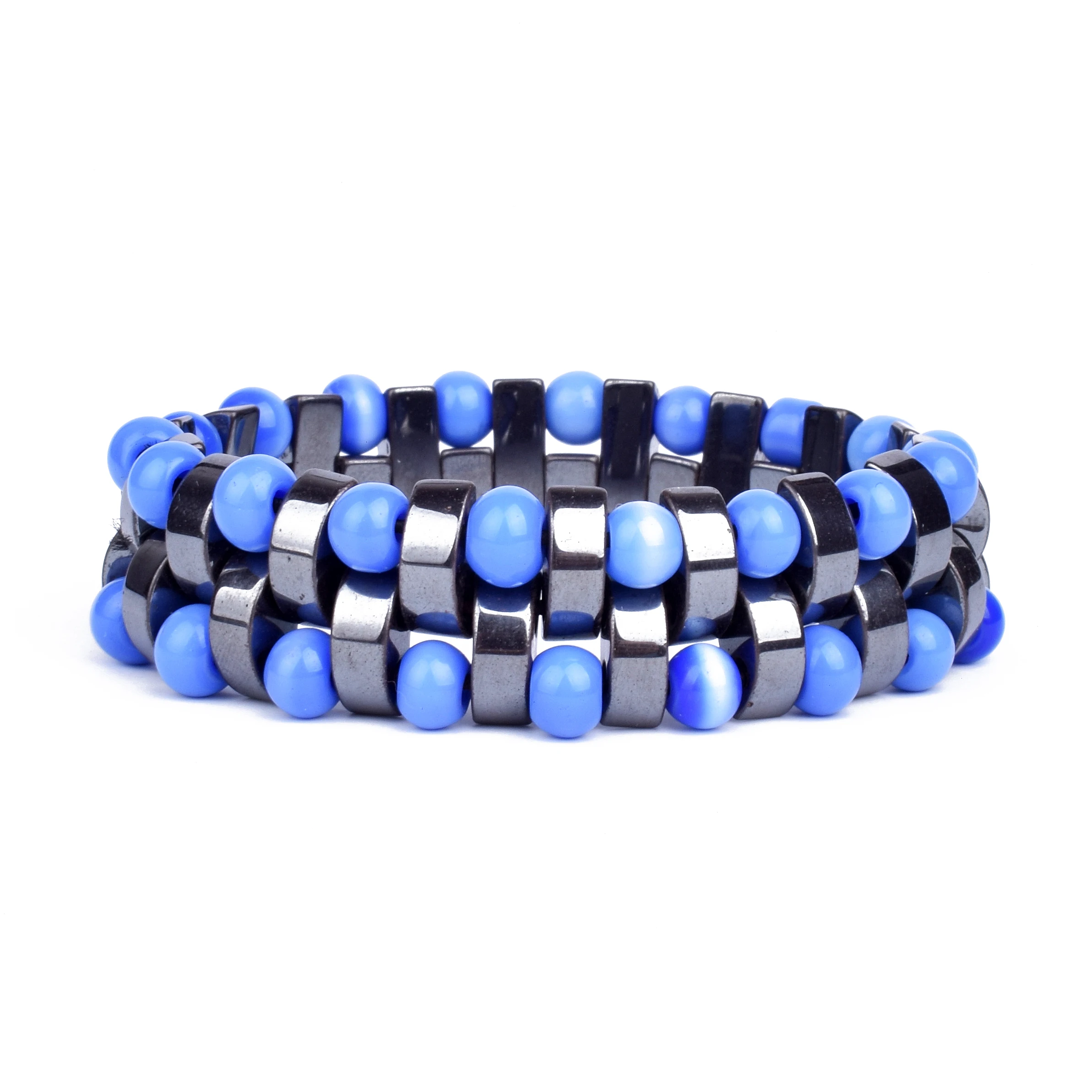 Classical Nature Moon Hematite Bracelets Women Double Blue Beads & Hematite Bracelets Men Energy Stone Bracelet Balance Jewelry