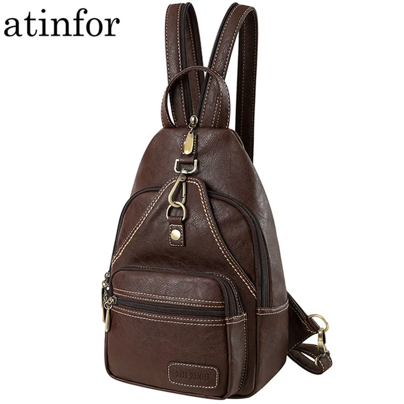 Multifunction Vintage Soft Artificial Leather Mini Backpack Purse Women Female Small Shoulder Bag Lady Daily Travel Chest Bags