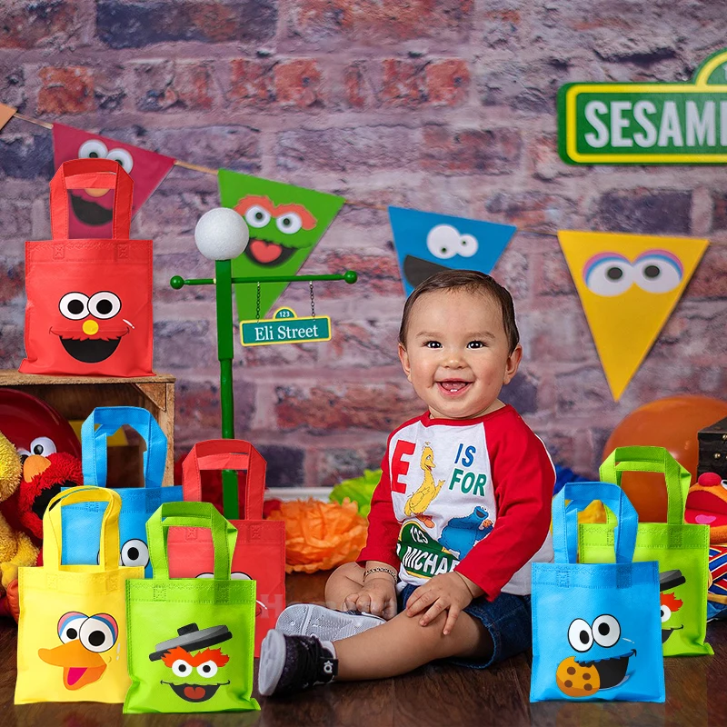 20Pcs/set Sesame Non Woven Fabric Bag Elmo Cookie Theme Party Decor Birthday Decoration Cute Colorful Storage Supplies for Kids