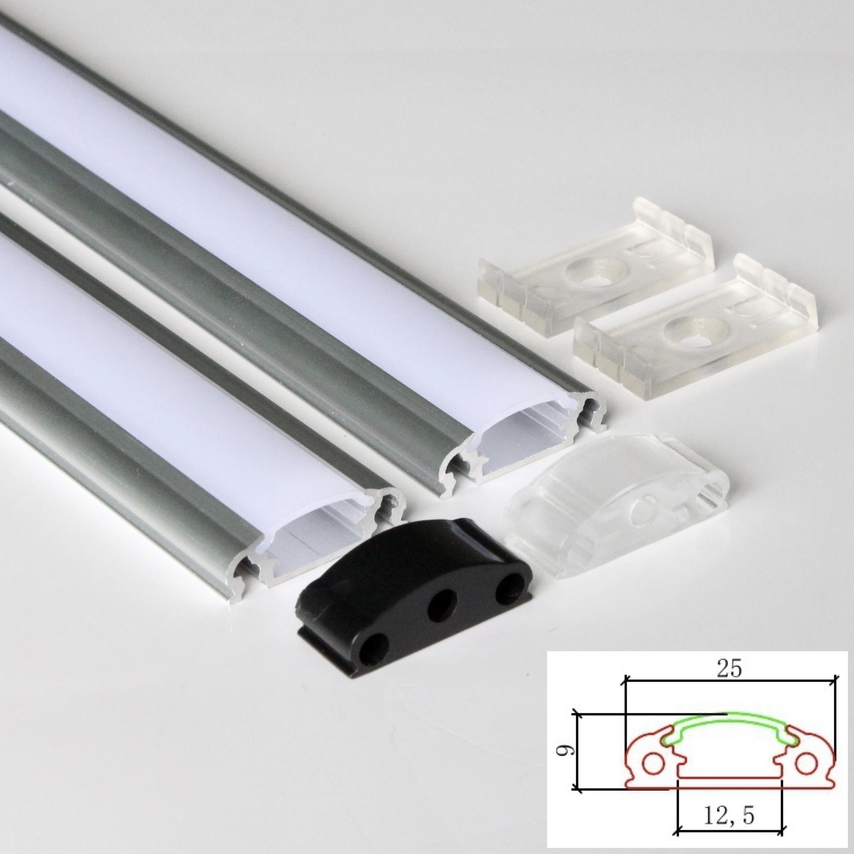 

40m (20pcs) a lot, 2m per piece, led aluminum profile for led strips with milky diffuse cover or transparent cover