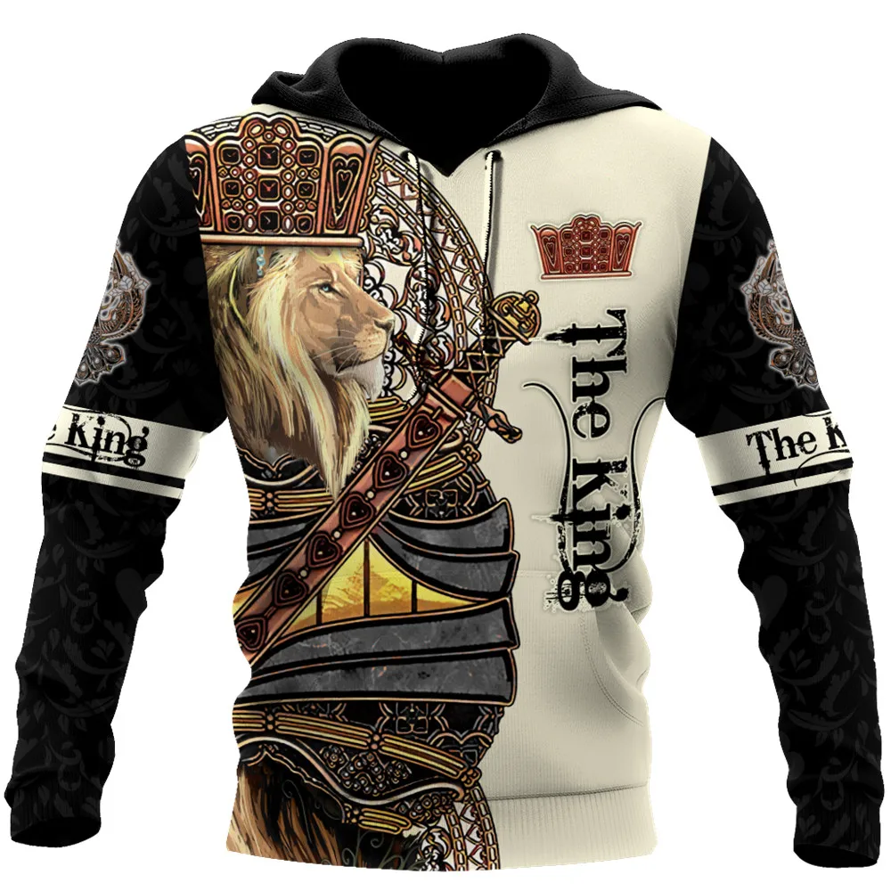 

HX Lion Poker Hoodies 3D Graphics DIY Name King Lion Sweatshirts All Over Print Sportswear Harajuku Hoodie Men Clothing