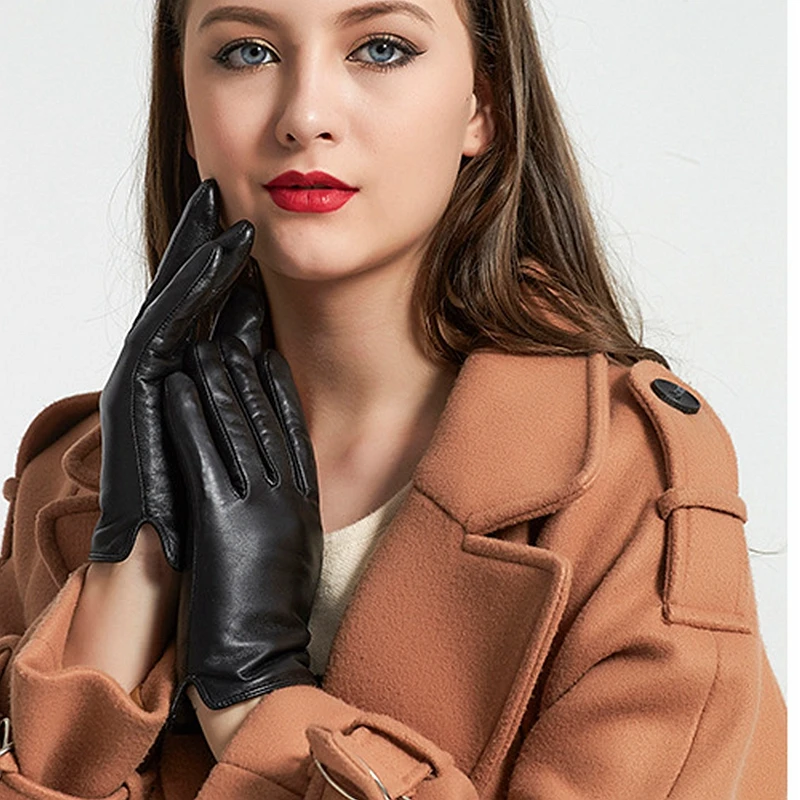 Guantes de moda de cuero PU para mujer, manoplas impermeables gruesas y cálidas, para Primavera e invierno, regalos de navidad