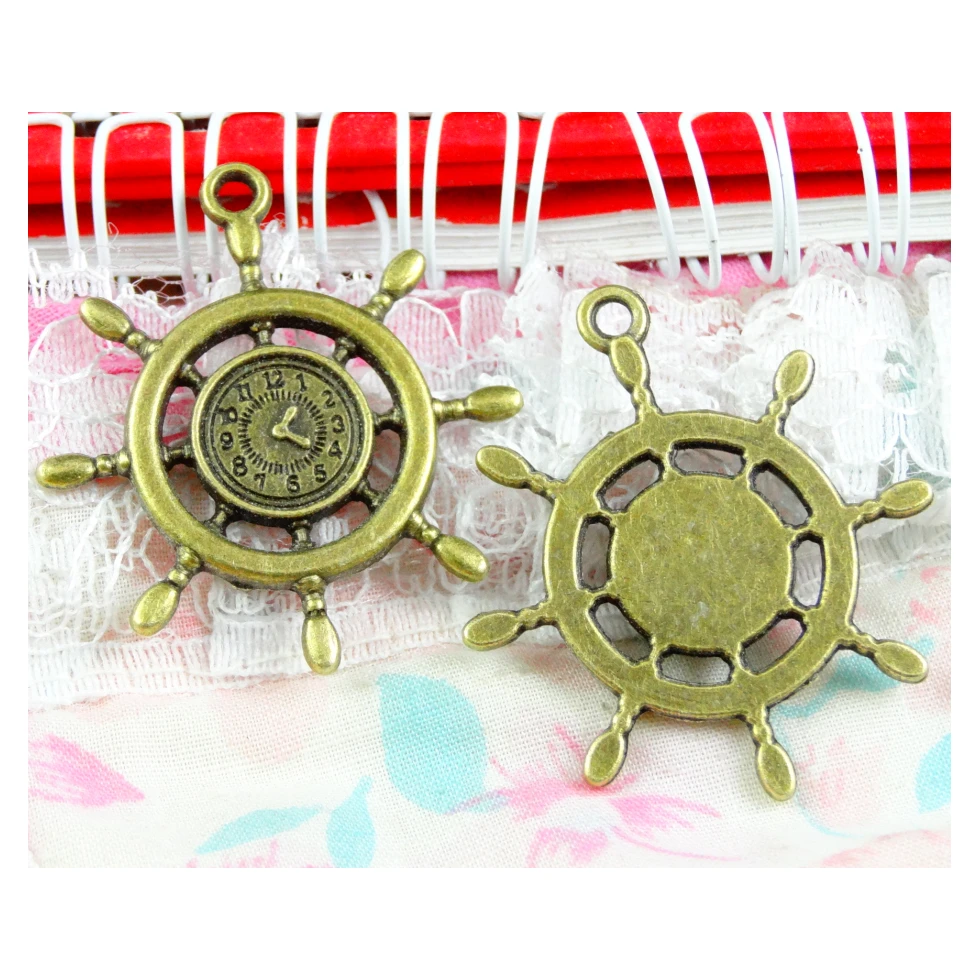 

20pcs 35.7*39.9MM Antique Bronze Zinc Alloy Nautical Rudder Clock Charms DIY Jewelry Making Pendant Charms