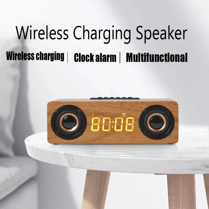 Alarm Clock Multi-function Wooden Wireless Bluetooth Speaker Subwoofer TV Soundbar Home Theater Column for Computer Speakers FM