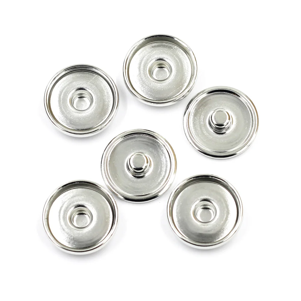 50Pcs Snap Press Buttons Base Copper Round Siver Tone Fit Charm Necklaces Jewelry DIY Finding 12mm 18mm 20mm