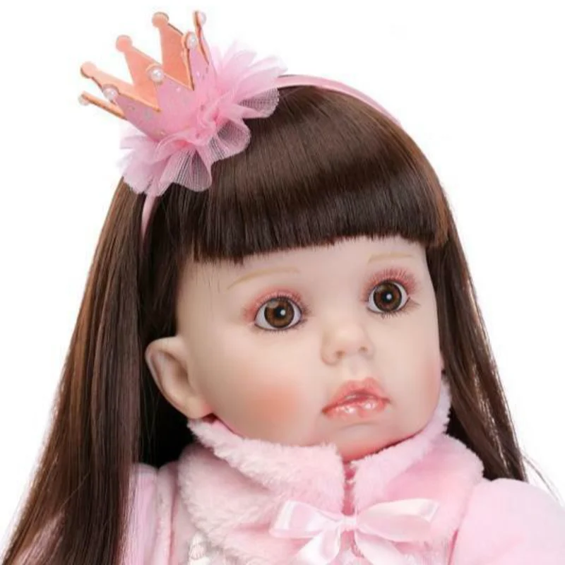 

28 Inch Simulation Silicone Doll Handmade Black Eye Long Hair Rebirth Doll Cute Soft Sleeping Baby Toy Early Education Gift