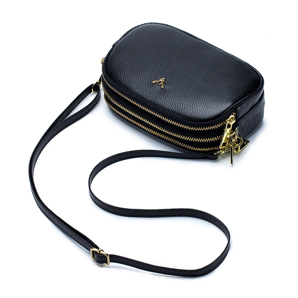 Stylish Three-Layer Zipper Cow Leather Shoulder Bag Women\'s Luxury Handbags Crossbody Bag Women Phone Messenger Wallet Small Bag