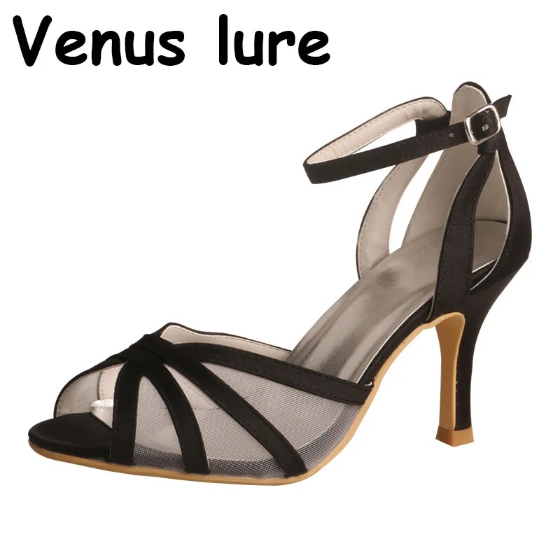 Venus lure Customized Open Toe Black Evening Party Wear Sandals for Women and Ladies 8CM Heel