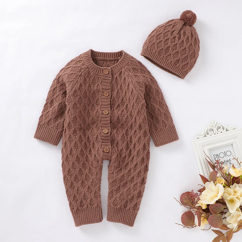 Baby Rompers Long Sleeve Infant Boys Girls Jumpsuits Clothes Autumn Solid Knitted Newborn Toddler Kids Overalls One Piece 0-18M