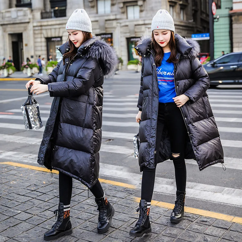 

Winter Down Jacket Women Thick Warm White Duck Down Coat Famale Raccoon Fur Hooded Clothes Long Casual Outwear Hiver 6668