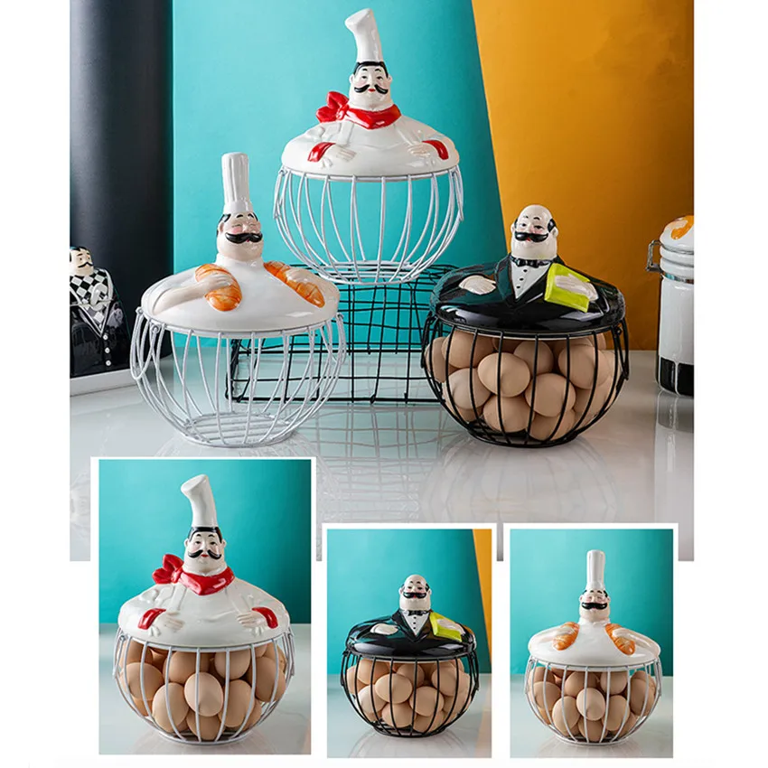 European Fashion Ceramic Jars For Spice Kitchen Storage Can Chef Figurine Kitchen Decoration Sealed Cans Oil Bottle Egg Baskets