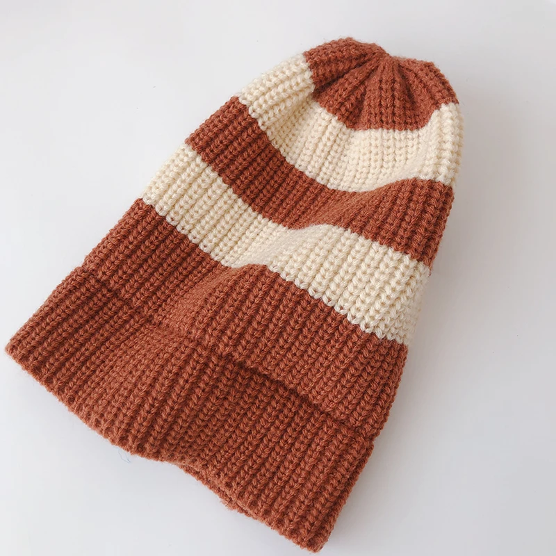 Autumn Winter Baby Hats Scarves 2 PCS Set Stripe Children Beanies Caps Kids Boys Girls Neck Scarf