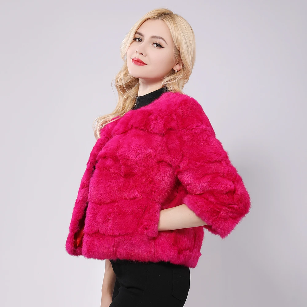 2024 Hot Sale Women Genuine Real Rabbit Fur Coat Lady Winter Warm Real Rabbit Fur Jacket Natural Color Real Rabbit Fur Overcoat