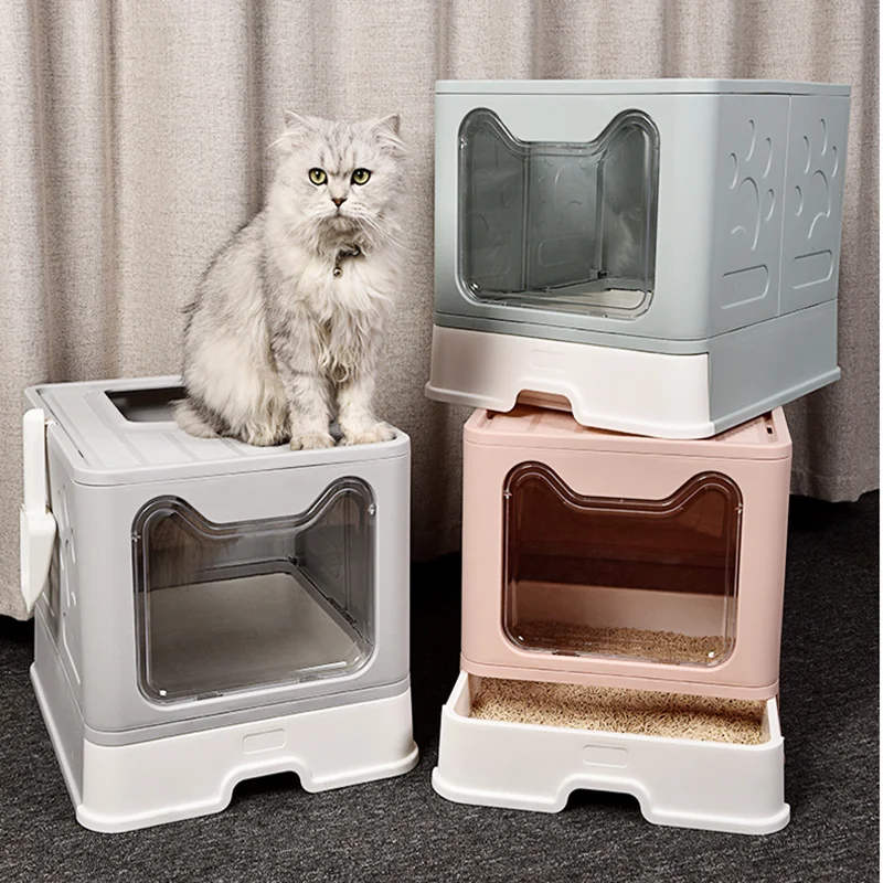 

New Cat Litter Box large Cat Toilet Fully Closed Pets Cat Litter Basin Deodorant Cat Litter Scoop Cleaning Supplies