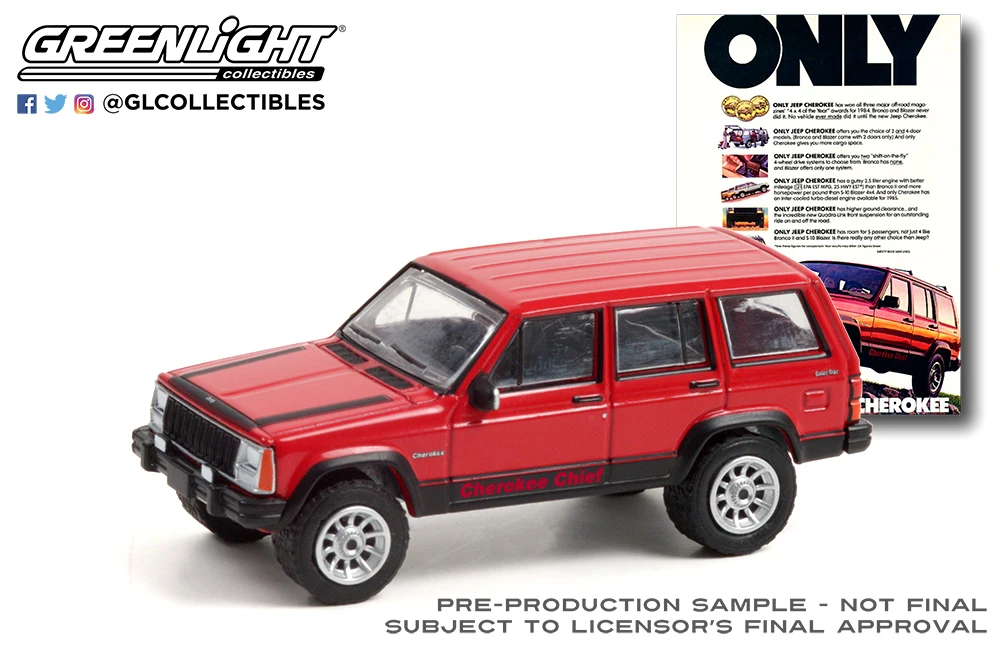 1/64 GreenLight 1984 Jeep Cherokee Chief kolekcja odlewów modele samochodów ze stopów