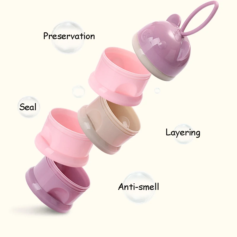 3 / 4 layers Bear Style Portable Baby Food Storage Box Essential Cereal Cartoon Infant Milk Powder Box Toddle Snacks Container