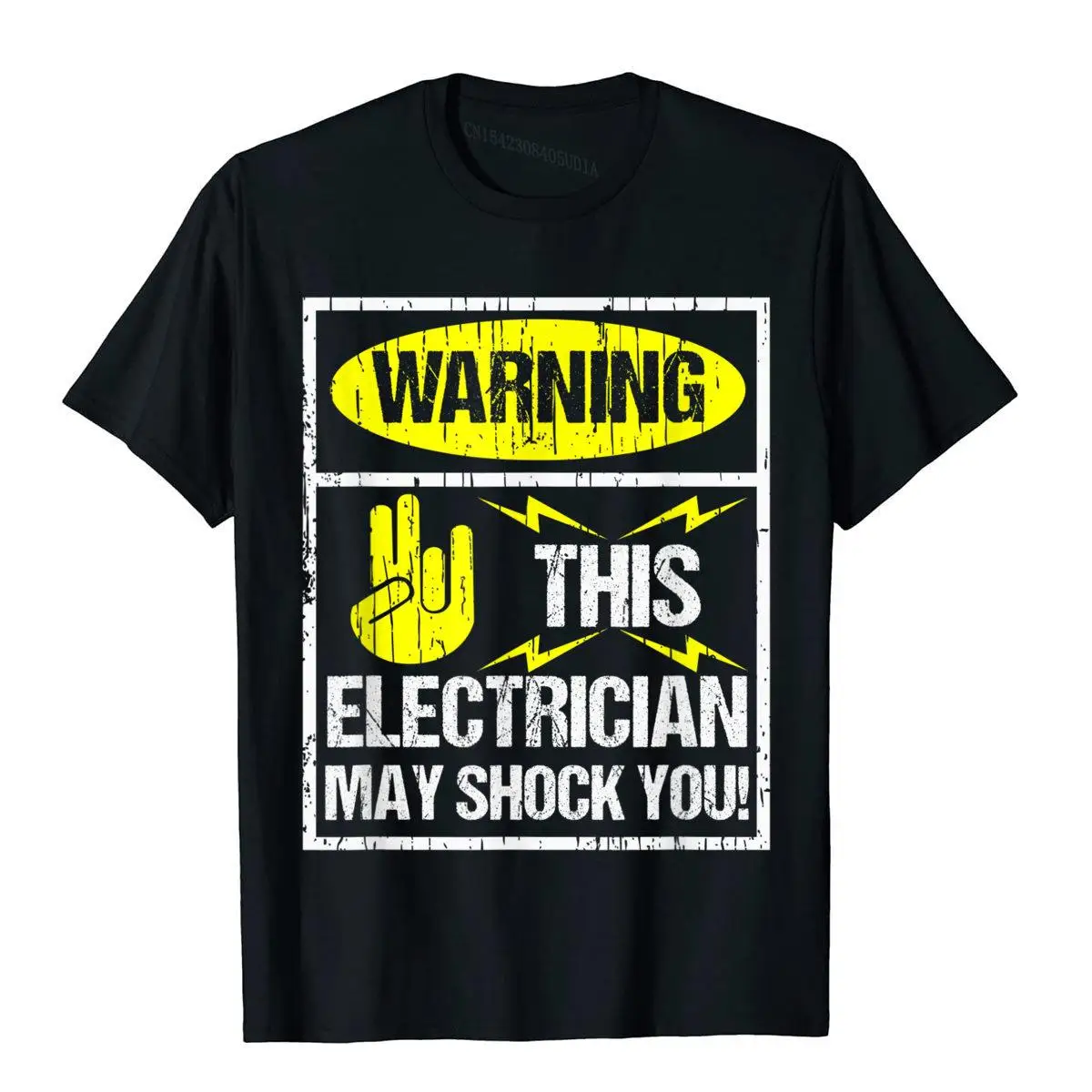 Warning May Shock You Funny Electrician T-Shirt With Shocker Simple StyleGroup Tops T Shirt Coupons Cotton Male T Shirt