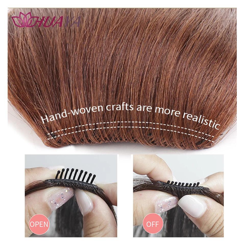 HUAYA Synthetic Hair Root Pads Invisible Pad High Straight Hair Clip in Hair Extension for Women Wig Fluffy Fake Hairpiece