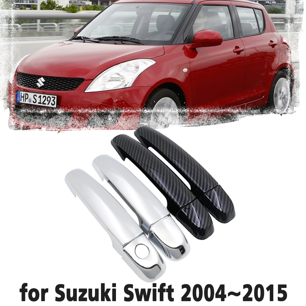 Black Carbon Fiber handle Or Chrome Side Door Cover Trim Set for Suzuki Swift Maruti DZire 2004~2015 Car Accessories  2005 2006