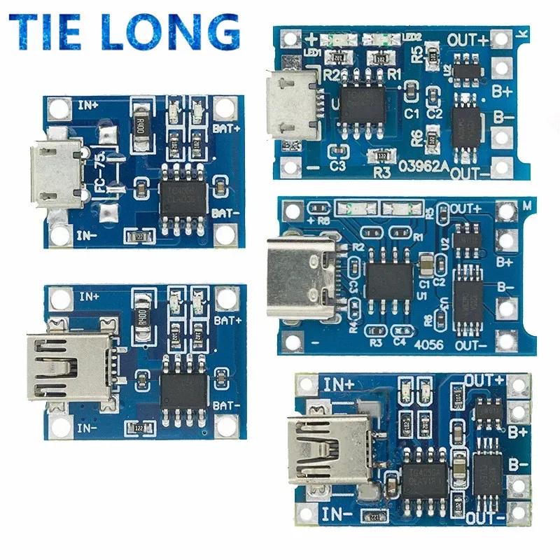 Mini Micro Type-c USB 5V 1A 18650 TP4056 Lithium Battery Charger Module Charging Board With Protection Dual Functions 1A Li-ion