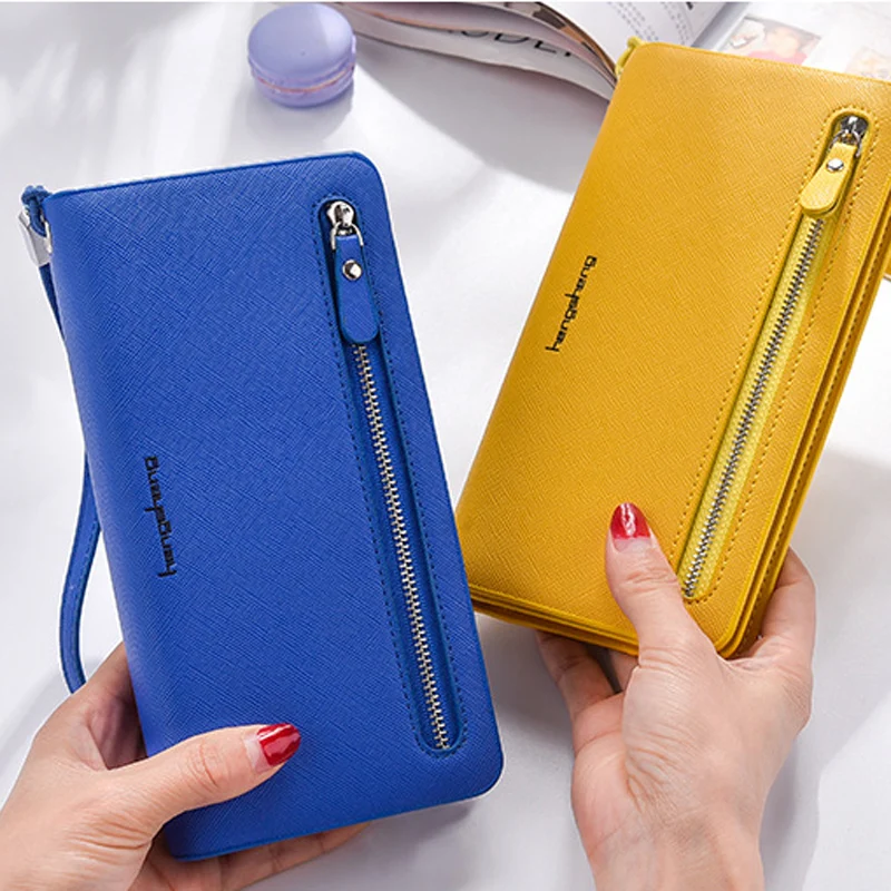 Large Capacity Long Purse Women Leather Wallet With Zipper Coin Pocket Ladies Credit Card Holder Phone Organizer Clutch Bag