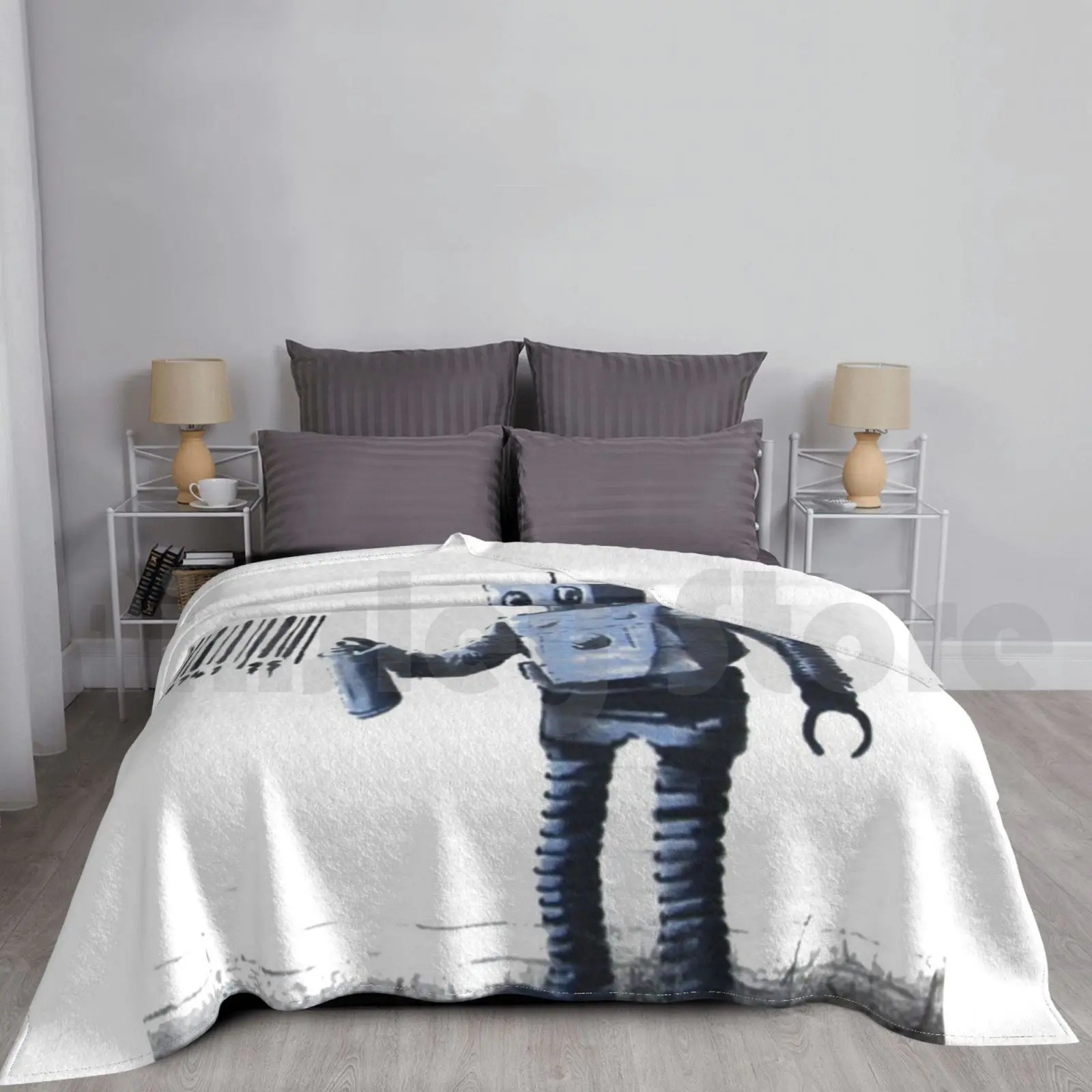 Banksy Robot Graffiti Street Art Blanket Fashion Custom Banksy Street Art Graffiti Stencil Street Anarchy Banksy