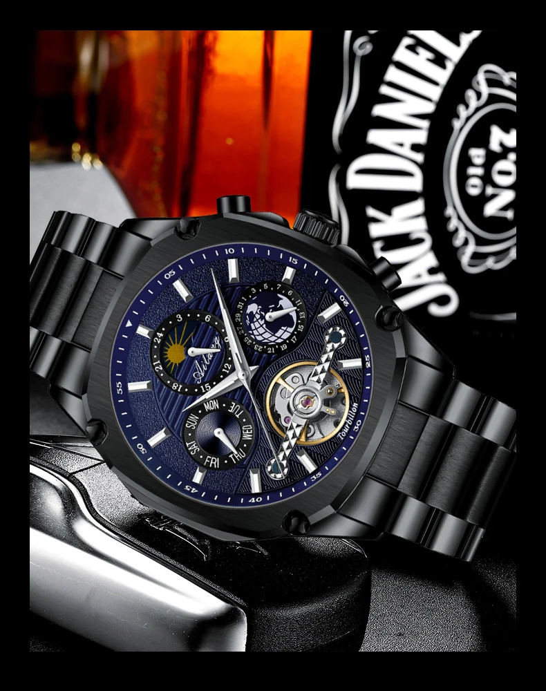 Orologio da uomo quadrato Top Brand orologi meccanici da uomo Tourbillon automatico orologio da scheletro calendario da uomo Relogio Masculino