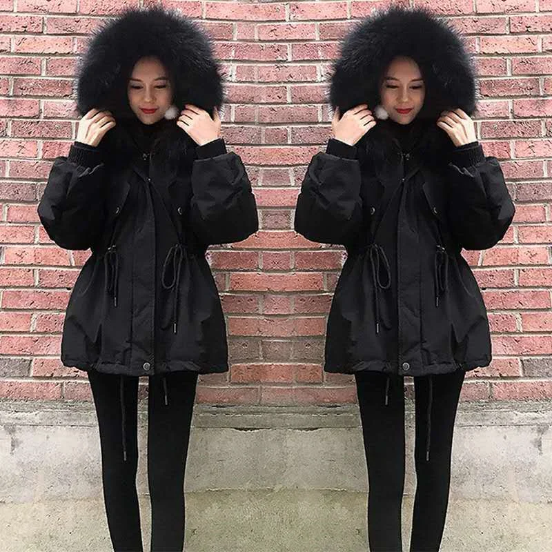 Down Padded Jacket Women 2023 Winter New Mid-Length Padded Coat Female Student Fur Collar Waist Padded Coat Padded Coat Women