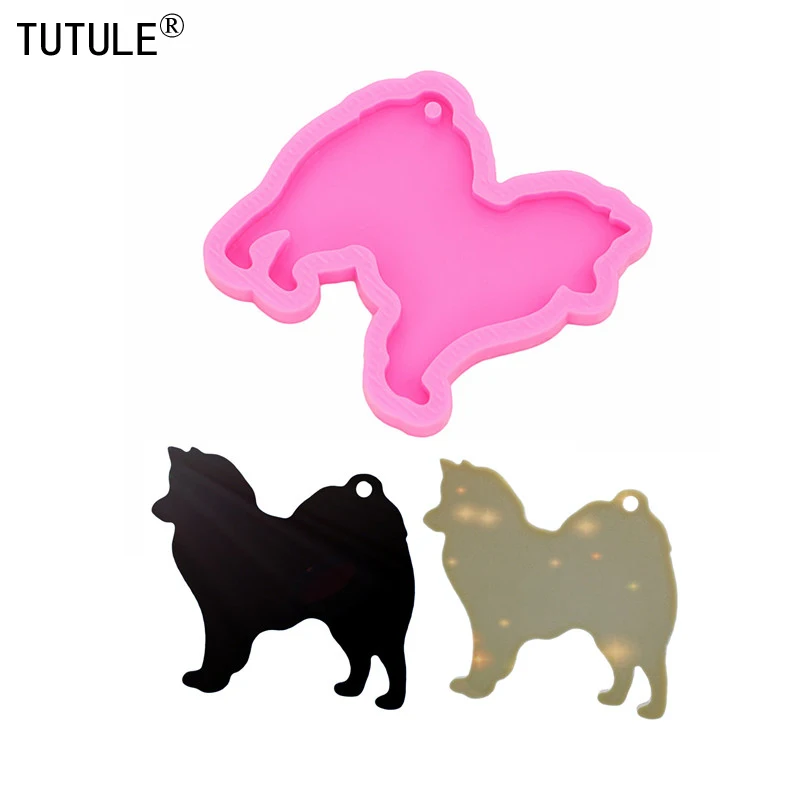 Dog Keychain Silicone Mold,Shiny Hound Molds DIY dog resin epoxy keychains Mould for jewelry Key ring pendant-Flexible Mold