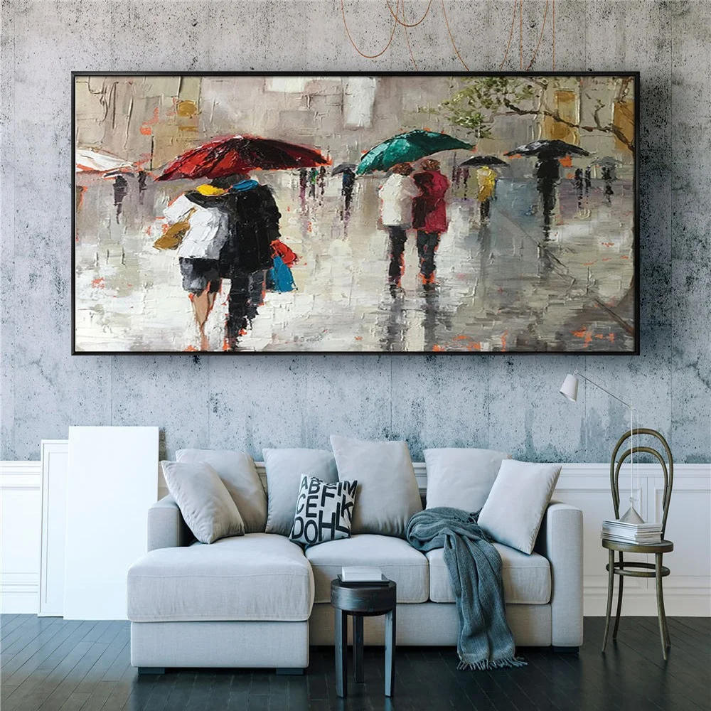 Morden Hand Painted Oil Painting On Canvas Popular Abstract Street View On Rainy Day Wall Art Pictures For Livingroom Home Decor