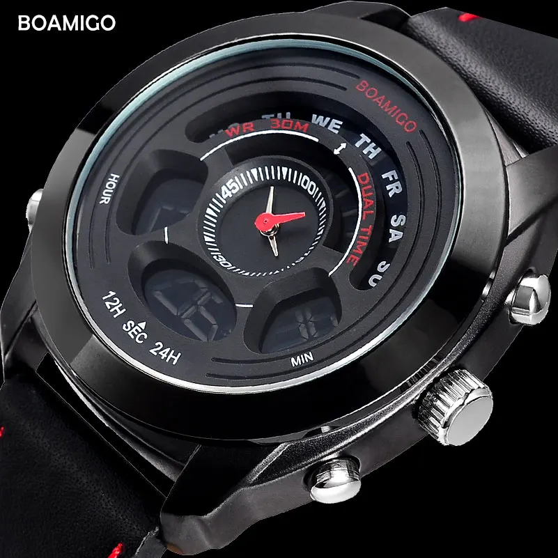 BOAMIGO Men Watch Sports Fashion Watch Waterproof Quartz Men Watch Mini Dial LED Digital Chronograph Multi Time Zone Relogio