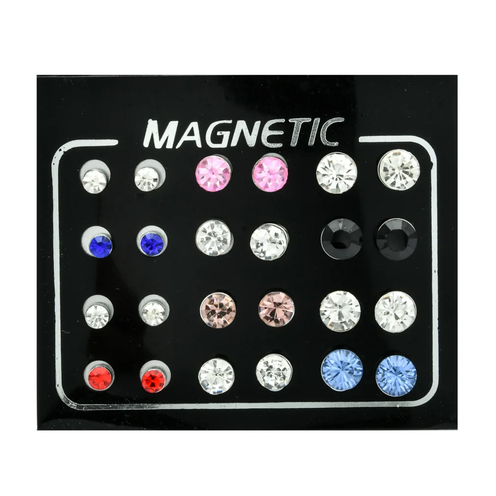 12pairs/pack White CZ Zircon Magnet Stud Earring 4/5/6 mm Fashion Magnetic Earrings No-pierced Fake Ear Stud for Women Men