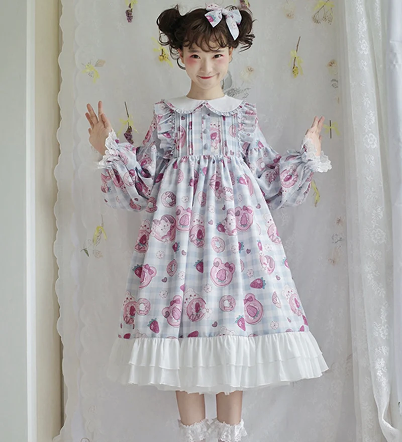 lolita cat OP girl vintage lace bowknot peter pan collar high waist victorian dress kawaii girl gothic lolita op loli cos cute