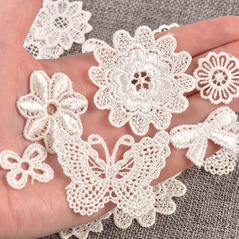 10-50pcs Random Mixed Flower Pattern Embroidered Lace Applique Mesh Trim For Garment Accessories Decoration Sew DIY Fabric C1501