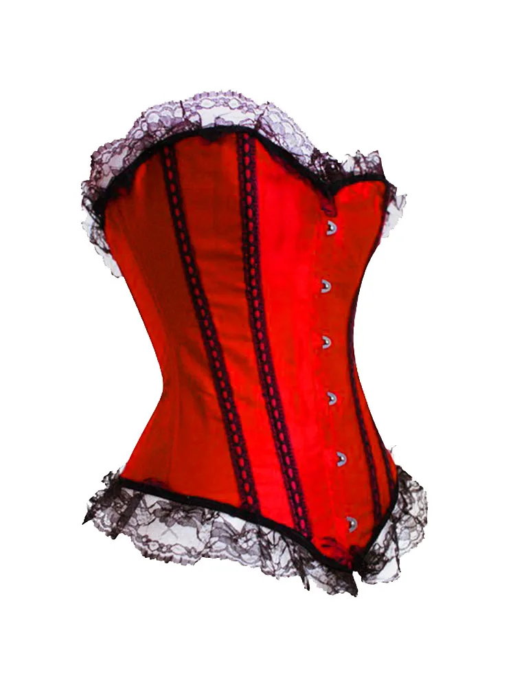 7XL Plus Size Red Purple  Satin Basque Corset Busiter Lace Up Boned Lingerie Bodyshaper