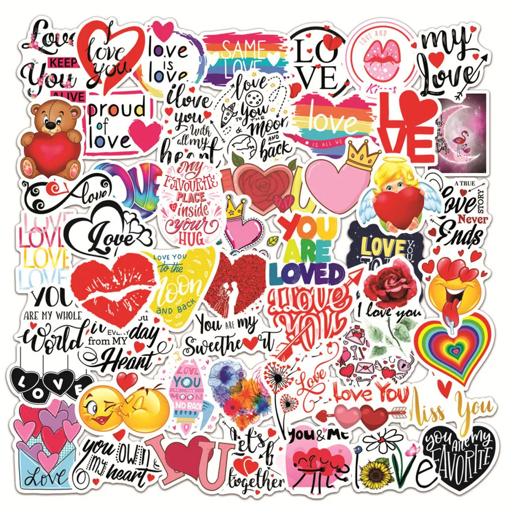 50/100pcs LOVE Stickers For Notebook Laptop Scrapbooking Material Adesivos Pink Stickers Vintage Valentine\'s Day Craft Supplies