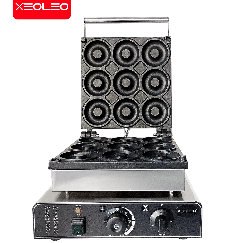 XEOLEO 9 Hole Electric Donut machine Commercial Mini Donuts Maker 1300W Non-Stick 9CM Circle Rings Kitchen Appliance