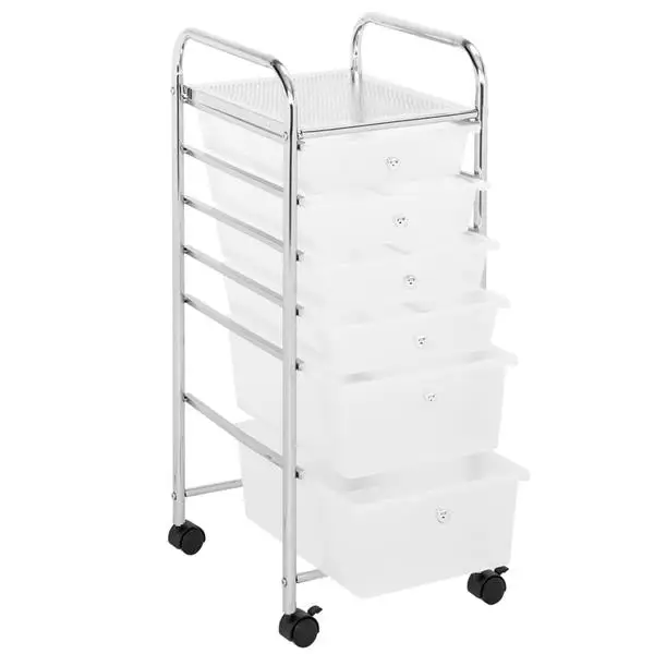 Clear 6-Layers 4 Small Drawers 2 Big Drawers Plastic Organizer storage Cart White