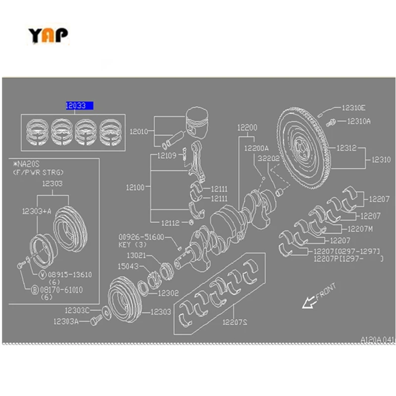 QR20DE QR25DE PISTON RING SET FOR FITNISSAN TEANA X-TRAIL SENTRA J31Z T30 B15X 2.0L 2.5L L4 STD 12033-AE003 2003-2008