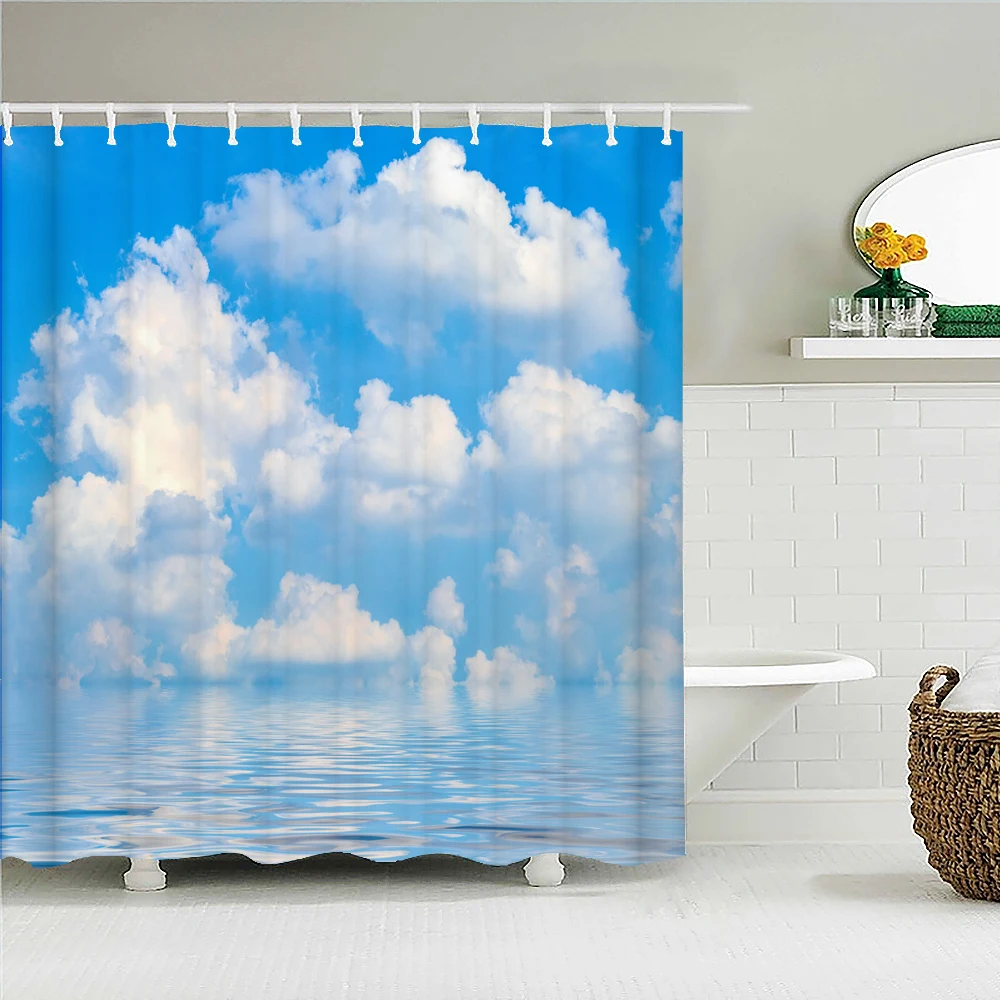 Blue Sky Clouds Scenery Shower Curtain Waterproof Bathroom Curtain With Hooks Bath Curtains Fabric 3d Printed 180*200cm Curtain