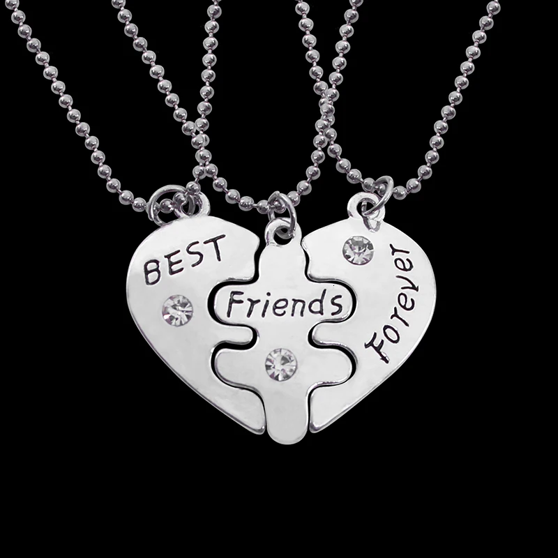 Trendy Bff Necklace 3pcs Zinc Alloy Pendant For Men And Women Jewelry Design Fashion Holiday Gift Decoration Sweater Clothing Ac