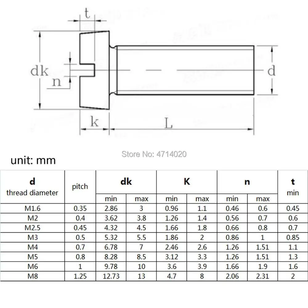 10pcs/lot M1.6 M2 M2.5 M3 M4 M5 M6 304 A2-70 stainless steel GB65 Slotted Cap Head Slot Column Round Cheese Head Screw Bolt