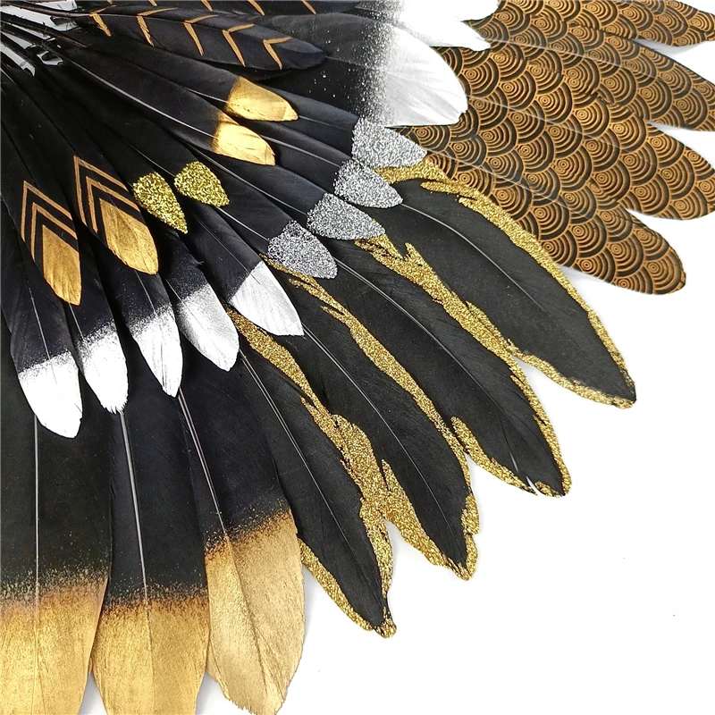 20Pcs/Lot Gold Dipped Black Goose Feather Handicraft Accessories Golden Duck Feather DIY Plume Party Decoration Jewelry Creation