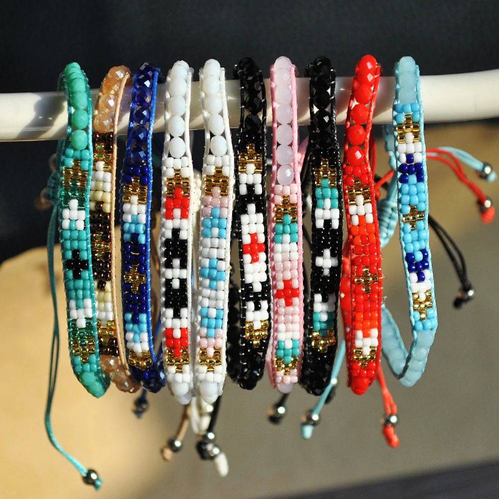 10PCS Packed Boho Pure Handmade Weave Crystal Seed Bead Bracelets Adjustable Rope Colorful Bracelet Jewelry Wholesale