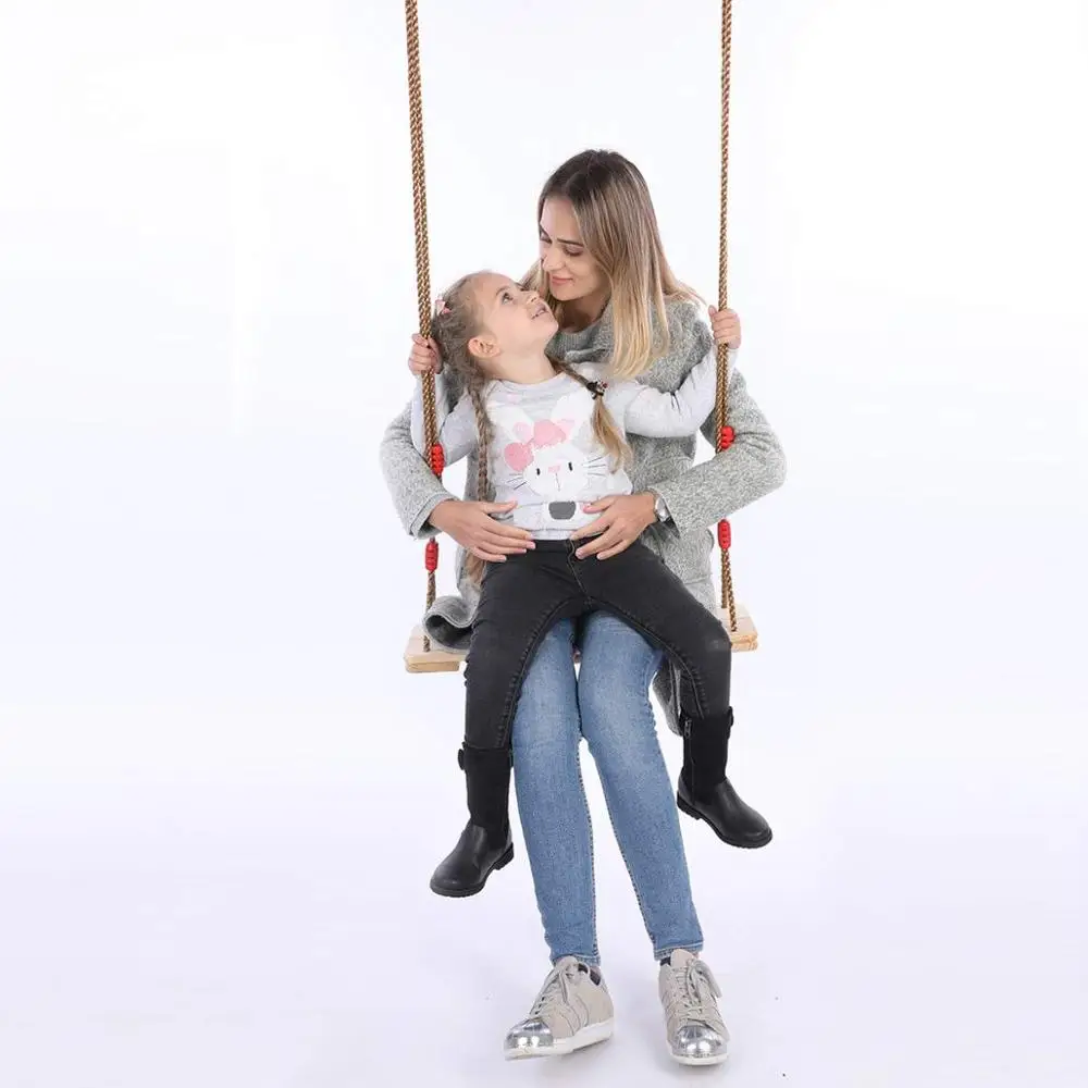 Children Garden Wooden Swing Children Wooden Swing Seat with Strong Swing Rope Height-adjustable Hanging Swing Kids Fitness Toys