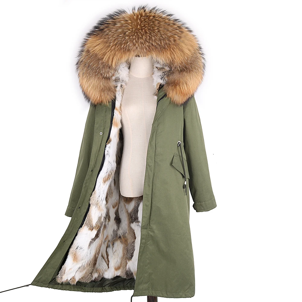 

Women Winter Jacket X-Long Parka Oversized Coat Natural Raccoon Fur Collar Hooded Real Rabbit Fur Coat Detachable New