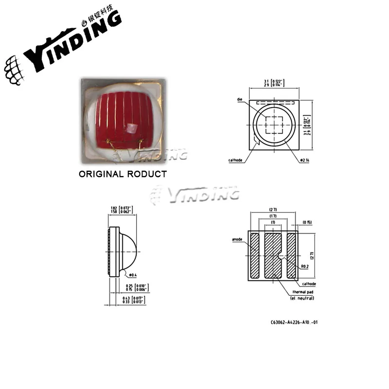 10pcs YINDING 3030 red 0.84 chip led 660NM  iris recognition、Plant light Light Emitting Diode SMD reflow soldering