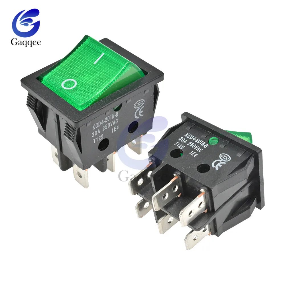 KCD4 125V 2 Files4/ 6 Pins Feets Rocker Switch Power Touch On/off Ship Type Switch with light Power Switch 30A/250V 25*31MM