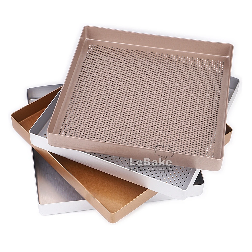 28cm Square Aluminium Alloy Nonstick Coating Leaky Baking Pan Biscuit Cookie Holder Bakery Oven Tray Steaming Tools DIY Bakeware