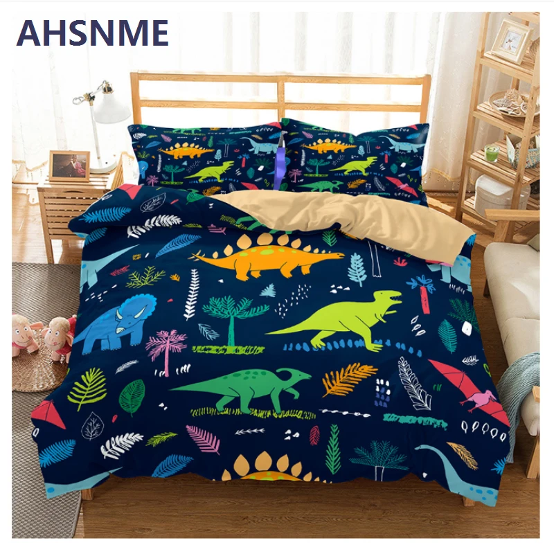 

AHSNME Cartoon Dinosaur Bedding Set Jurassic World Tyrannosaurus Children super love gift Quilt Cover Home Textiles